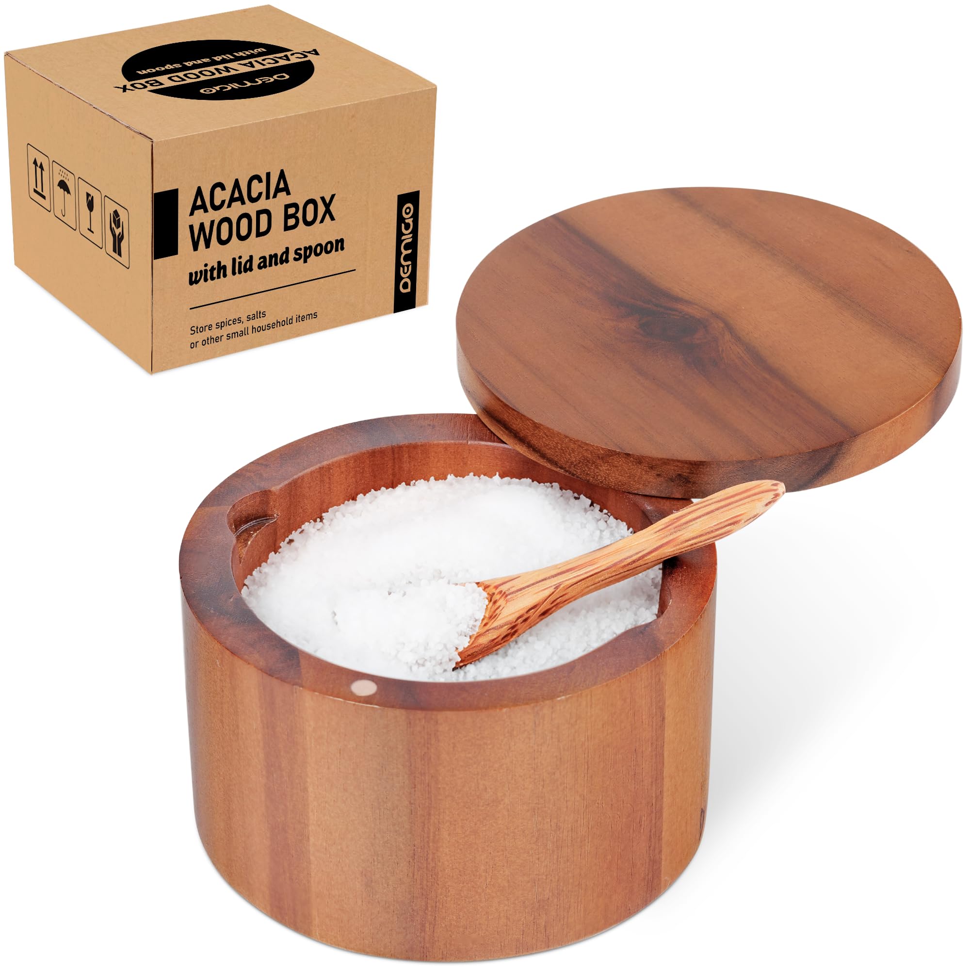 Amazon.com: Demigo Acacia Wood Salt Cellar with Spoon, 9 oz Salt